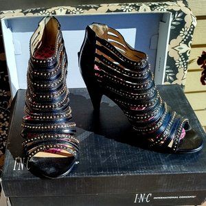 JUST REDUCED !!!   INC Black Leather Strappy Open Toe Bootie Size 6.5